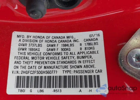 2016 Honda Civic Lx from USA, damaged, VIN 2HGFC2F50GH560771